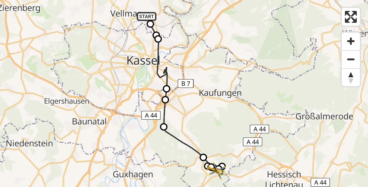 Flugroute Rettungshubschrauber Fuldatal Federal Police Heliport - Eiterhagen, 02 März 2026, 08:32