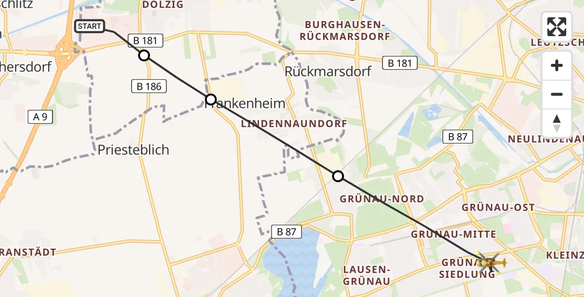 Flugroute Rettungshubschrauber ADAC Air Rescue Station Leipzig/Schkeuditz-Dölzig Heliport (Christoph 61) - West, 02 März 2026, 08:34