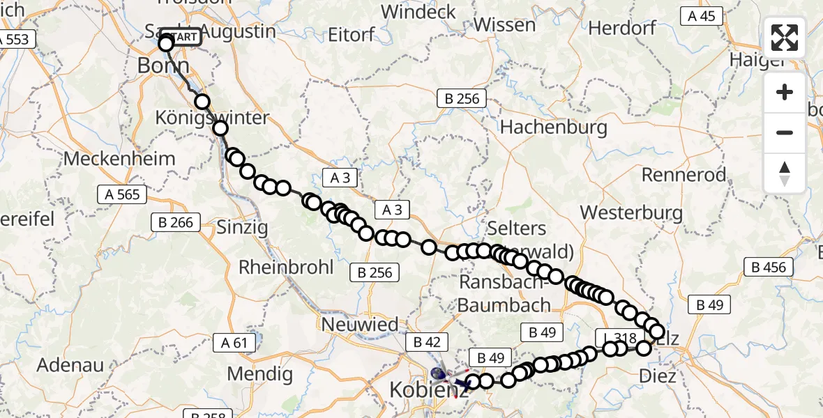 Flugroute Polizeihubschrauber Bonn - Koblenz, 02 März 2026, 08:46