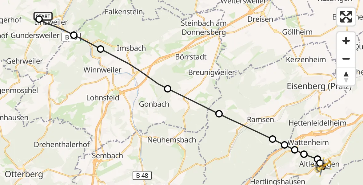 Routekaart van de vlucht: Rettungshubschrauber nach Altleiningen, Schillerstraße