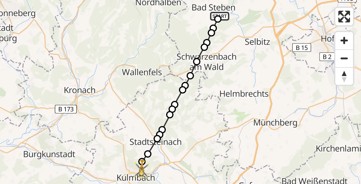 Flugroute Rettungshubschrauber Thierbach - Unterpurbach, 02 März 2026, 08:49
