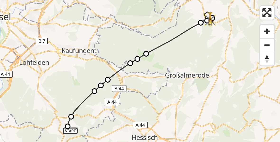 Flugroute Rettungshubschrauber Eiterhagen - Roßbach, 02 März 2026, 08:52