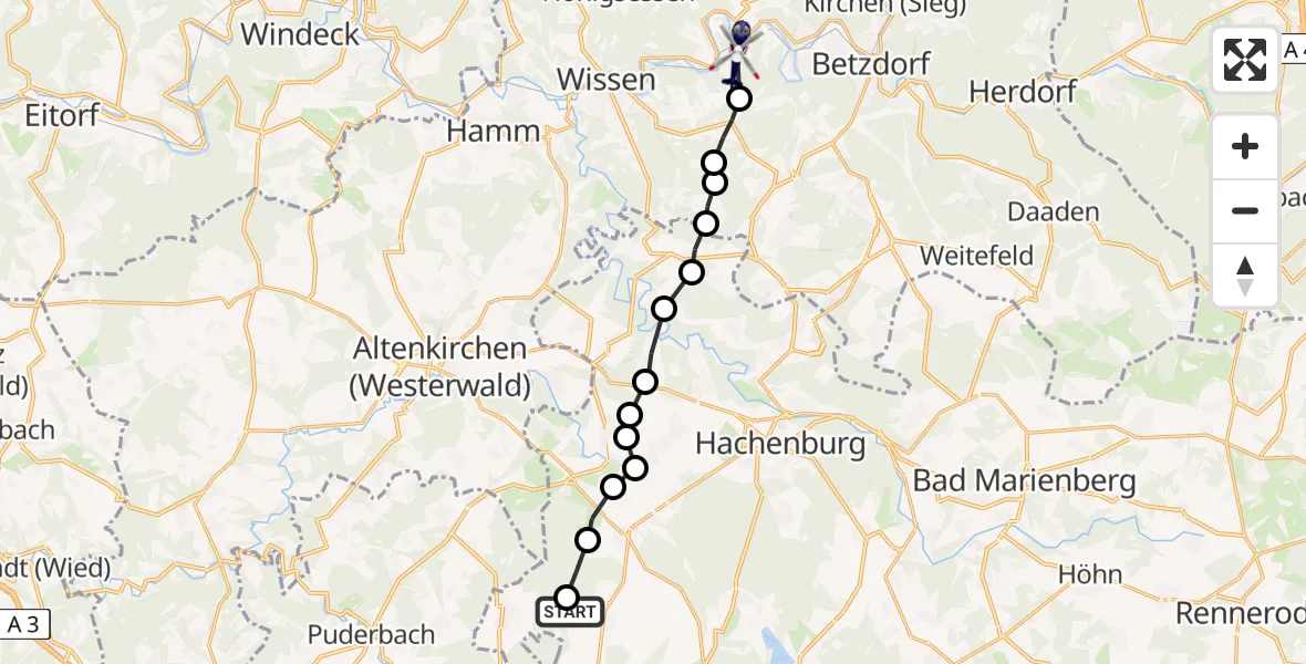 Routekaart van de vlucht: Polizeihubschrauber nach Steckenstein, Kohlschlader Weg