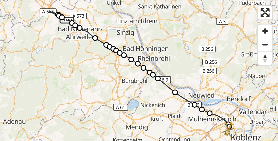Flugroute Rettungshubschrauber Bölingen - Koblenz, 02 März 2026, 09:00