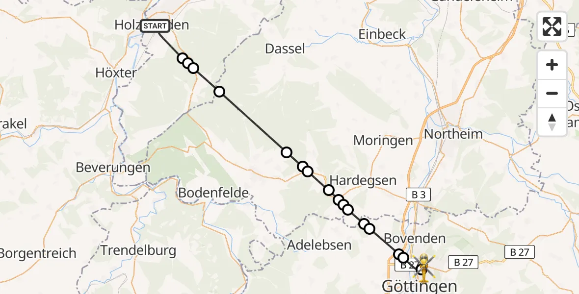 Flugroute Rettungshubschrauber Holzminden - Göttingen University Clinic Heliport, 02 März 2026, 09:03