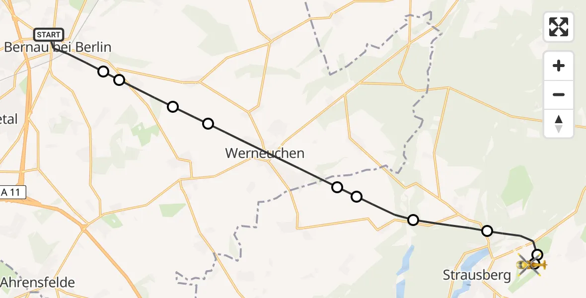 Routekaart van de vlucht: Ambulanzhubschrauber nach Strausberg, Flugplatzstraße F1