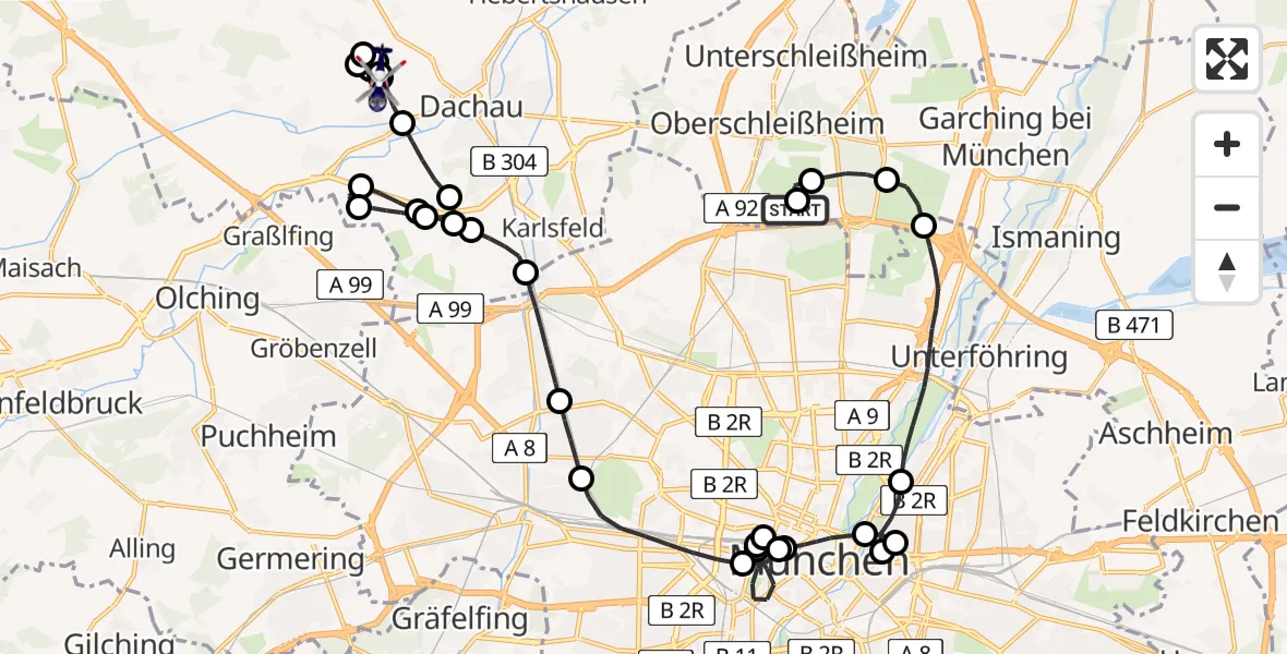 Flugroute Polizeihubschrauber Oberschleißheim - Günding, 02 März 2026, 09:08