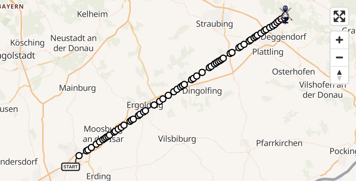 Flugroute Polizeihubschrauber Munich Airport - Grafling, 02 März 2026, 09:17