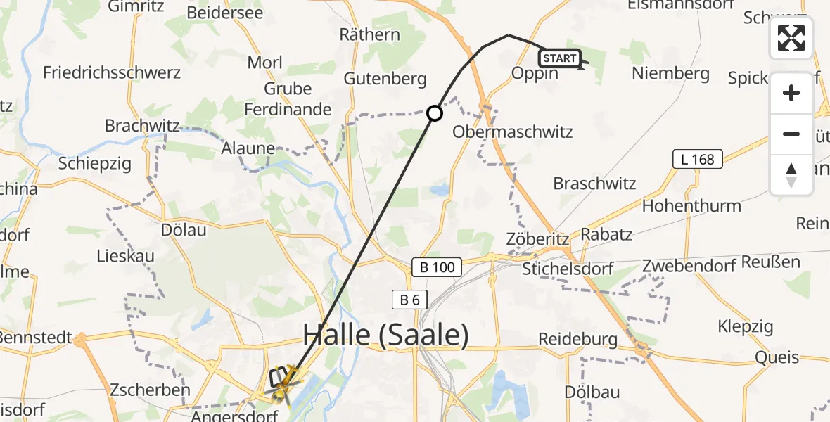 Flugroute Rettungshubschrauber Landsberg - Halle (Saale), 02 März 2026, 09:18