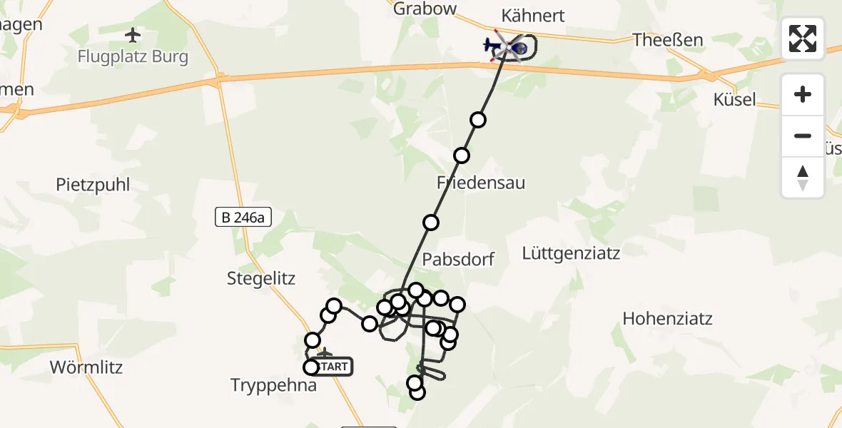 Routekaart van de vlucht: Polizeihubschrauber nach Grabow, L 52