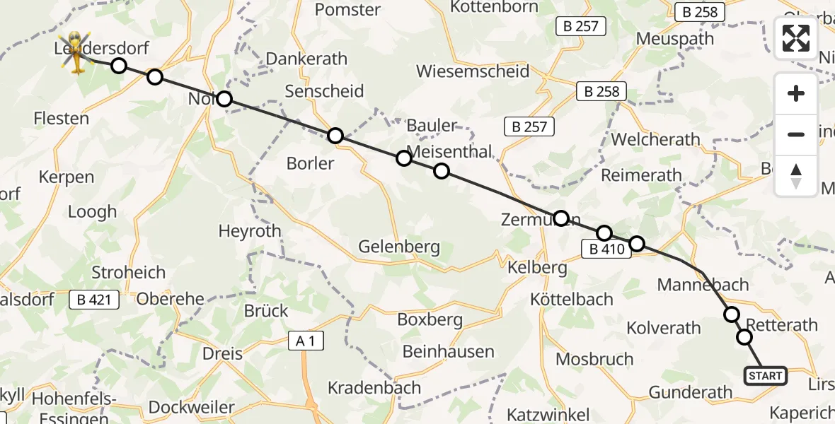 Flugroute Ambulanzhubschrauber Uersfeld - Leudersdorf, 02 März 2026, 09:24