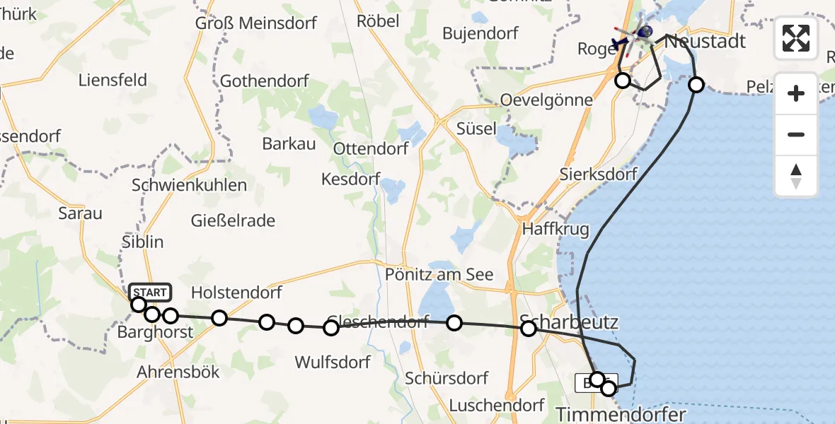 Flugroute Polizeihubschrauber Christoph 12 Luftrettungszentrum - Rogerfelde, 02 März 2026, 09:24