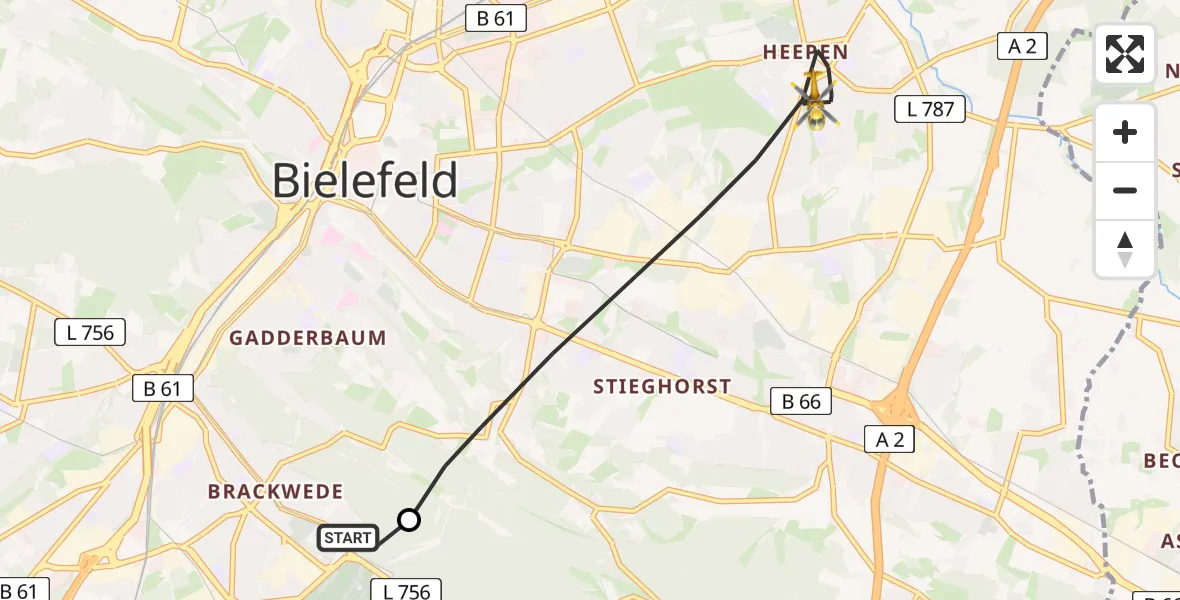 Flugroute Rettungshubschrauber Luftrettungszentrum Bielefeld - Bielefeld, 02 März 2026, 09:30