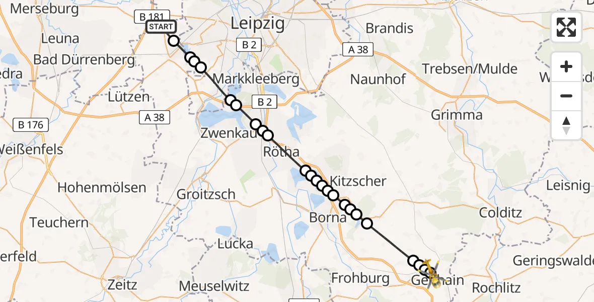 Flugroute Rettungshubschrauber Priesteblich - Geithain, 02 März 2026, 09:37