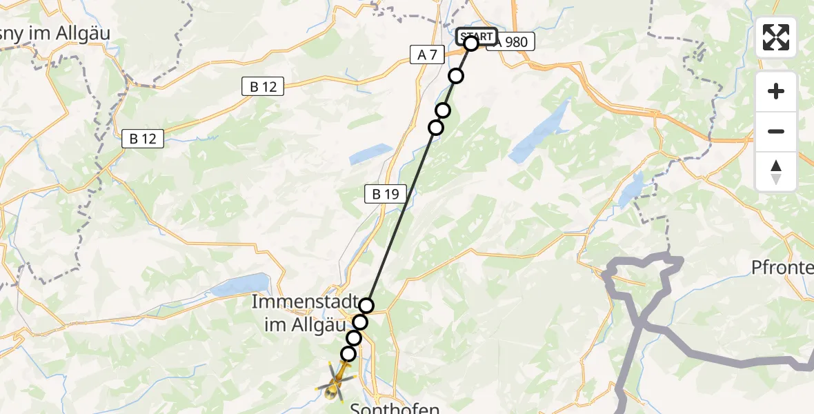 Flugroute Rettungshubschrauber Kempten-Durach Airfield - Gunzesried, 02 März 2026, 09:39