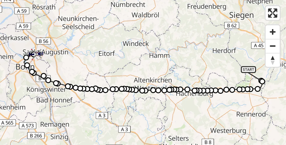 Flugroute Polizeihubschrauber Burbach - Sankt Augustin, 02 März 2026, 09:40
