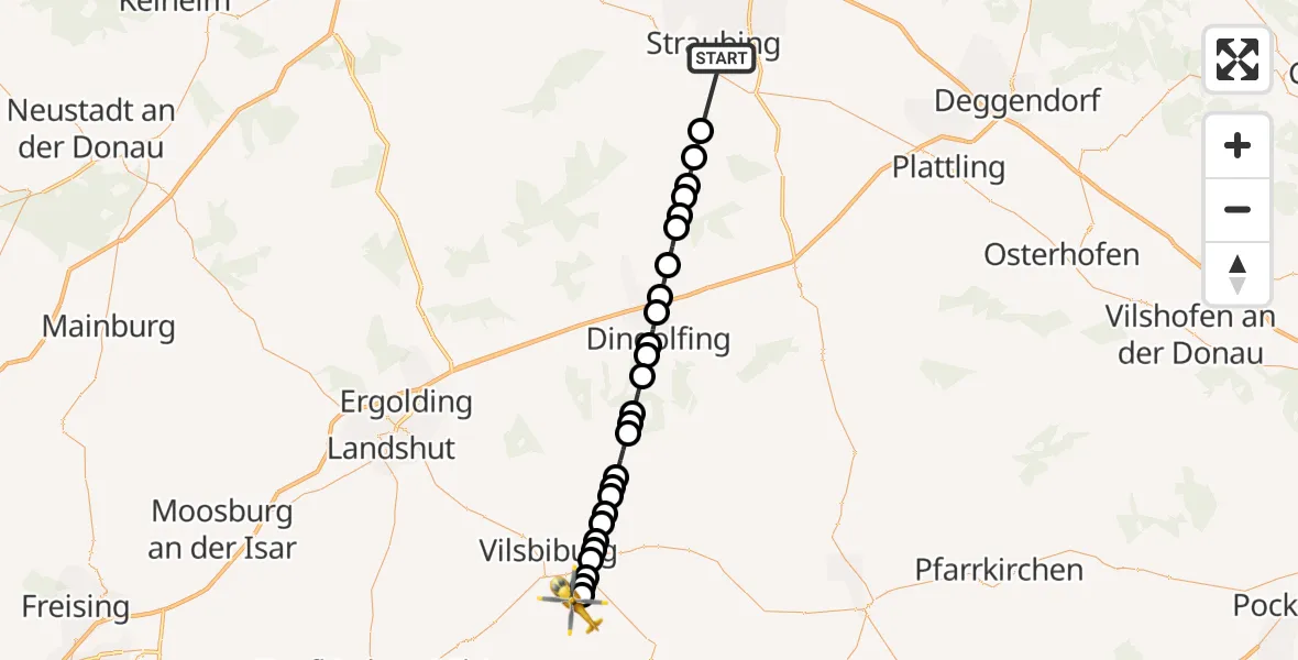 Flugroute Rettungshubschrauber Straubing - Bonbruck, 02 März 2026, 09:51