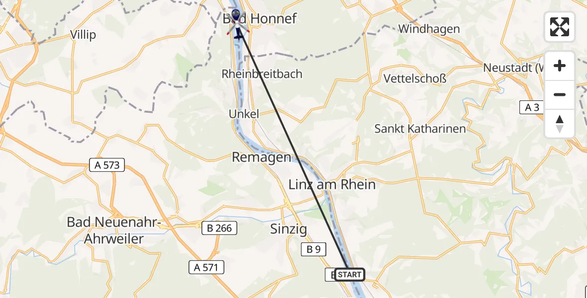 Flugroute Polizeihubschrauber Bad Breisig - Rolandswerth, 02 März 2026, 09:53