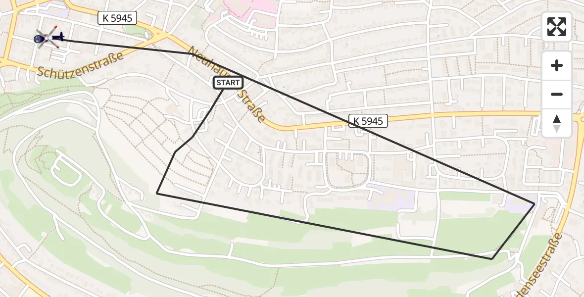 Routekaart van de vlucht: Polizeihubschrauber nach Tuttlingen, Brunnenstraße