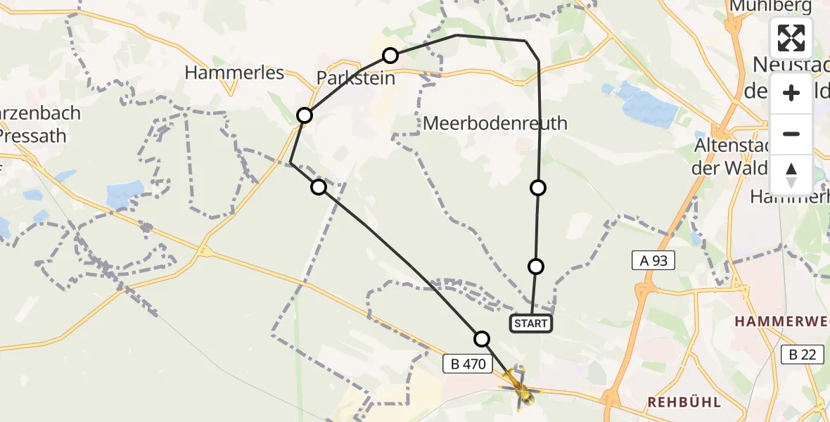 Flugroute Rettungshubschrauber Parkstein - Latsch, 02 März 2026, 10:00