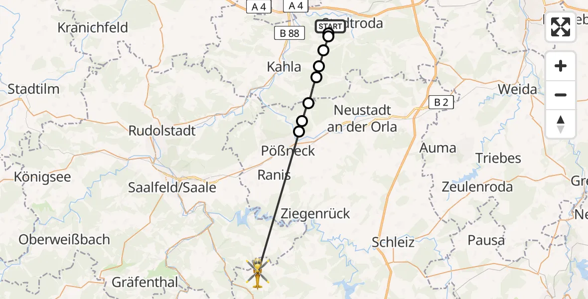 Flugroute Rettungshubschrauber Rausdorf - Gleima, 02 März 2026, 10:00