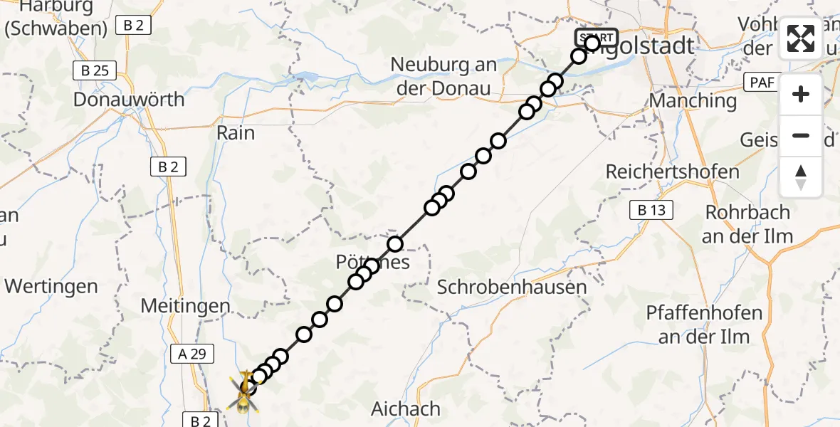 Flugroute Rettungshubschrauber Ingolstadt Hospital Heliport - Au, 02 März 2026, 10:05