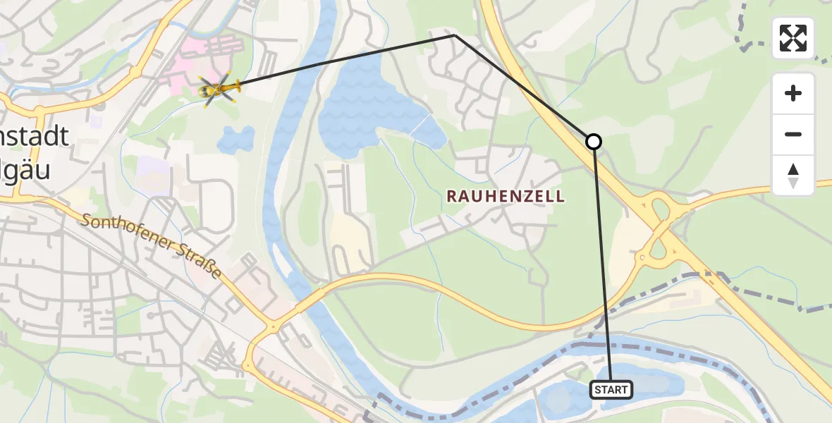 Flugroute Rettungshubschrauber Blaichach - Immenstadt im Allgäu, 02 März 2026, 10:08