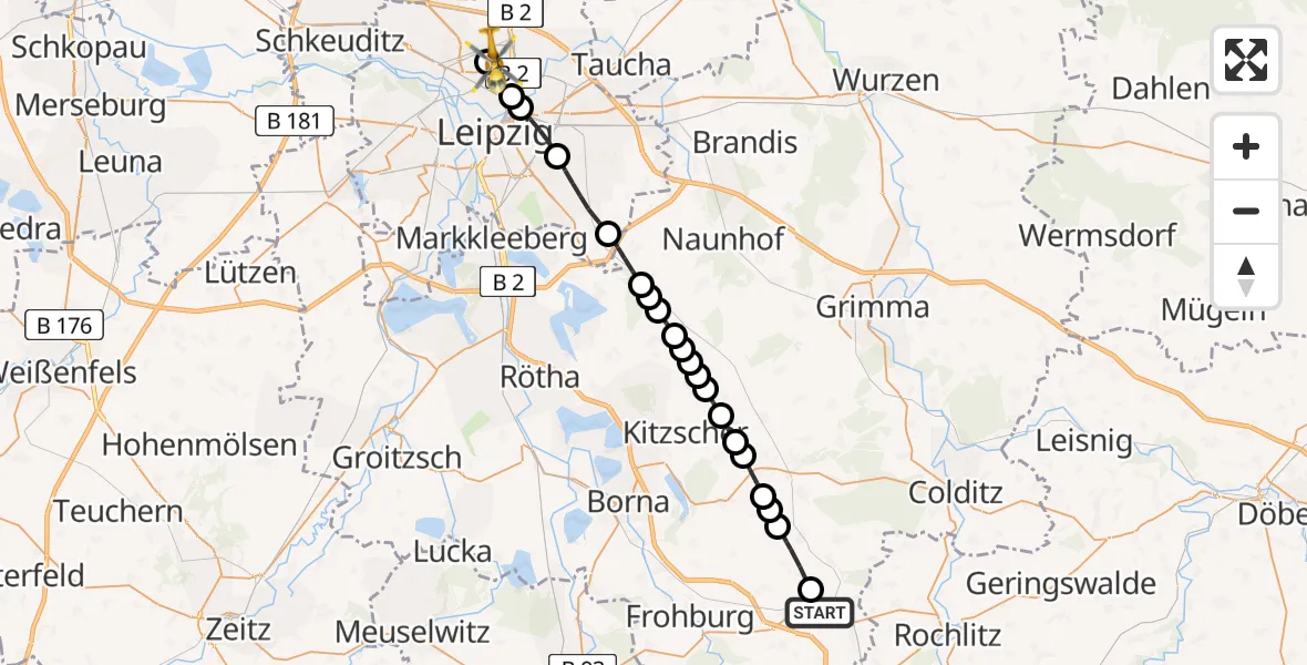Routekaart van de vlucht: Rettungshubschrauber nach Sankt Georg Hospital Leipzig Reserve Heliport
