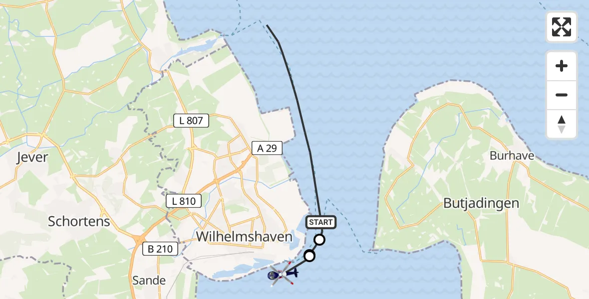 Flugroute Polizeihubschrauber Wilhelmshaven - Innenhafen, 02 März 2026, 10:21