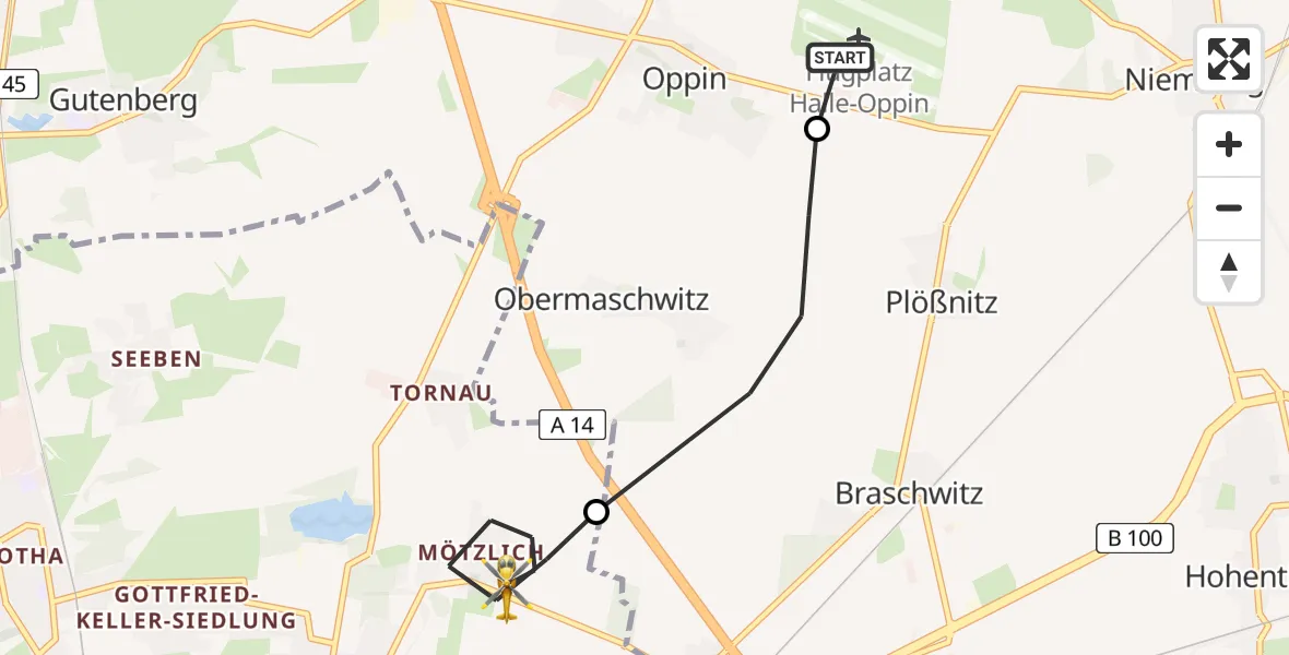 Flugroute Rettungshubschrauber Halle-Oppin Airfield - Halle (Saale), 02 März 2026, 10:23