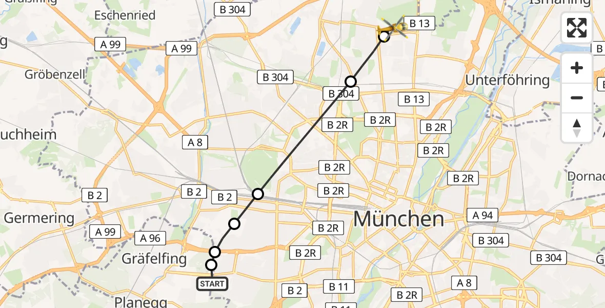 Flugroute Ambulanzhubschrauber DRF Air Rescue München Heliport - München, 02 März 2026, 10:25