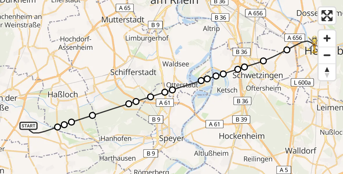 Routekaart van de vlucht: Rettungshubschrauber nach Heidelberg, Czernyring