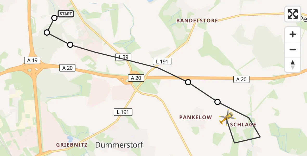 Flugroute Ambulanzhubschrauber Hohen Schwarfs - Dummerstorf, 02 März 2026, 10:26