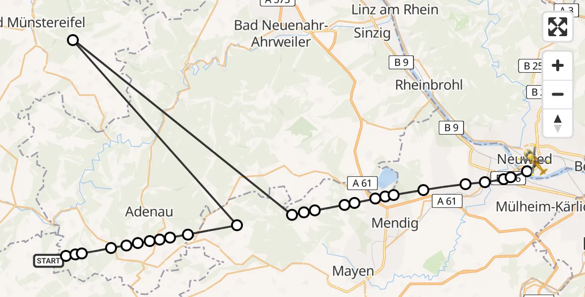 Routekaart van de vlucht: Ambulanzhubschrauber nach Neuwied, Baumschulenweg