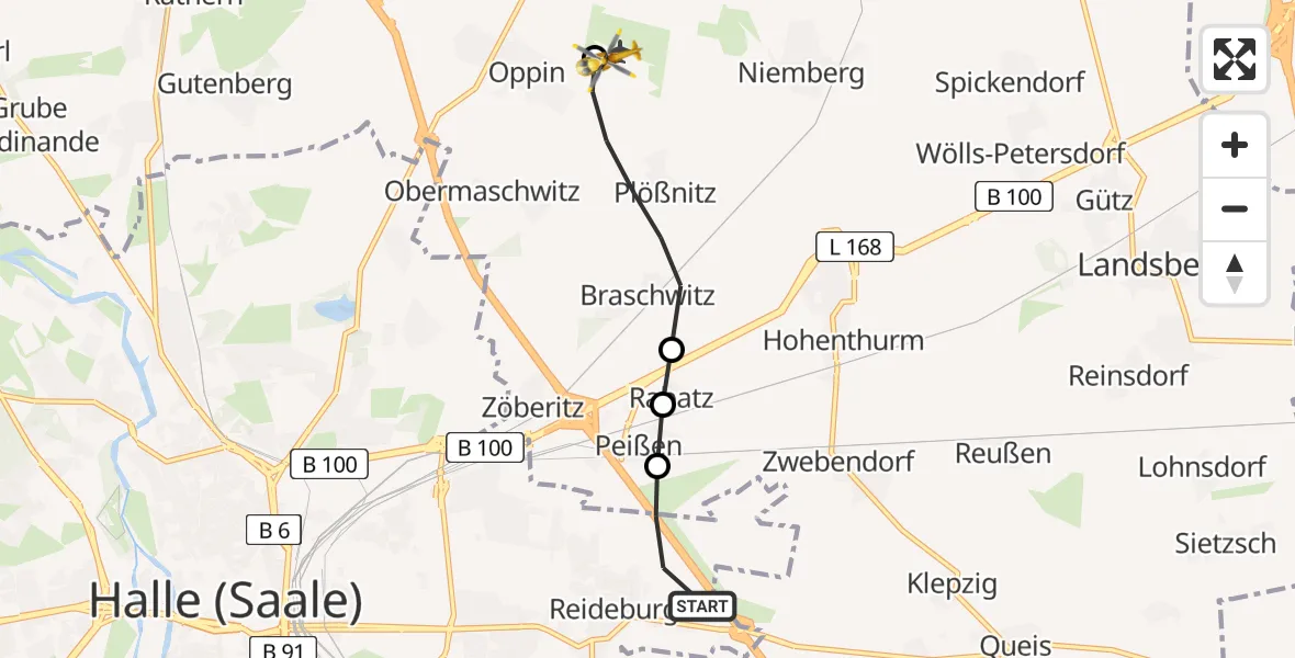 Flugroute Ambulanzhubschrauber Reideburg - Halle-Oppin Airfield, 02 März 2026, 10:28