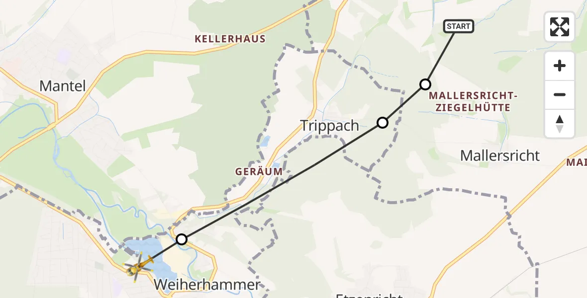Routekaart van de vlucht: Rettungshubschrauber nach Weiherhammer, Hauptstraße