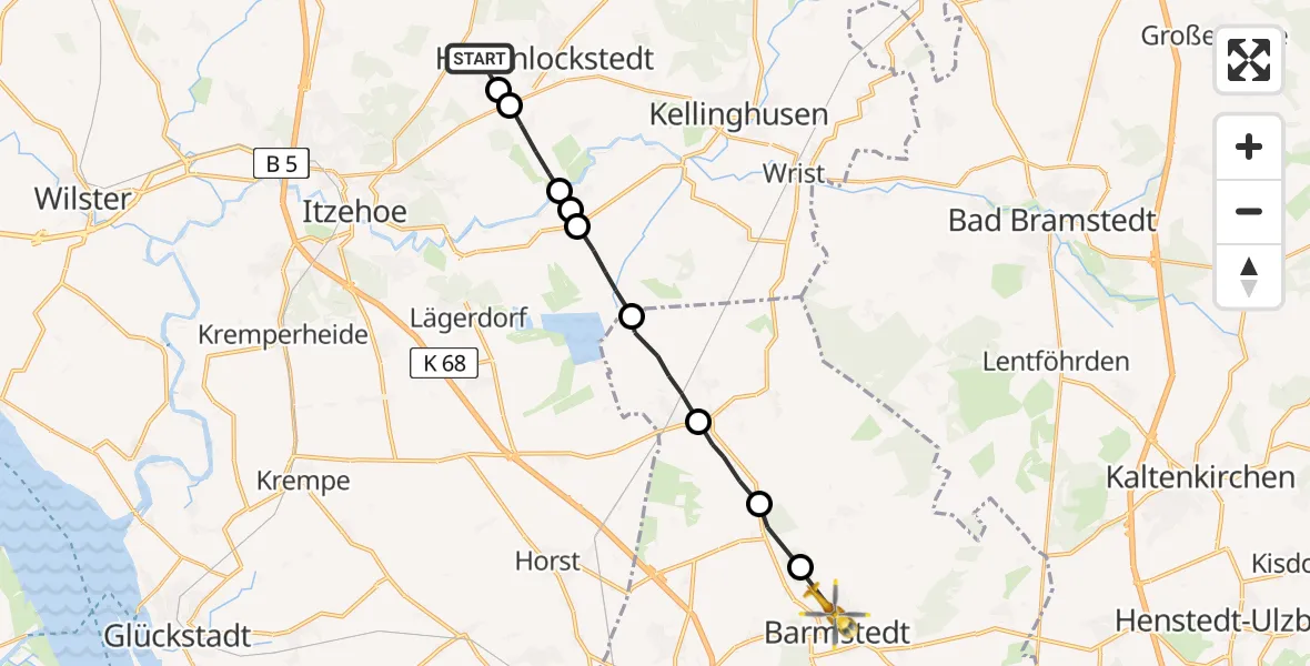Flugroute Rettungshubschrauber Hohenlockstedt - Barmstedt, 02 März 2026, 10:28
