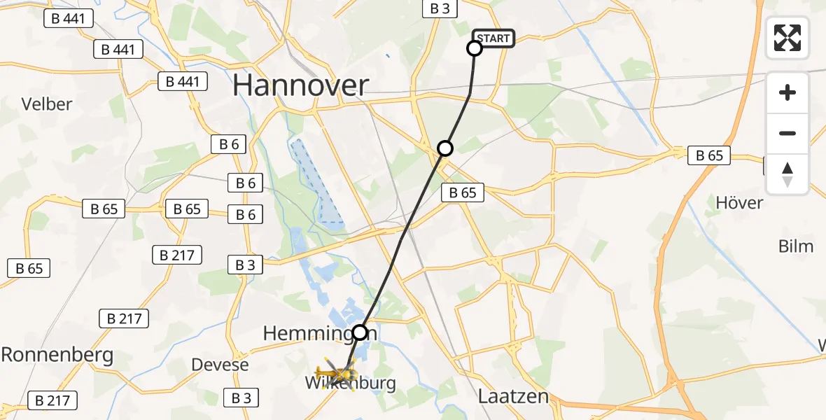 Flugroute Rettungshubschrauber Hannover Air Rescue Heliport (Christoph 4) - Hemmingen, 02 März 2026, 10:35