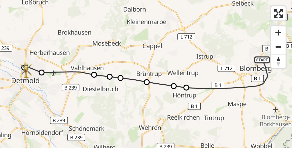 Routekaart van de vlucht: Rettungshubschrauber nach Detmold, Hedwigstraße