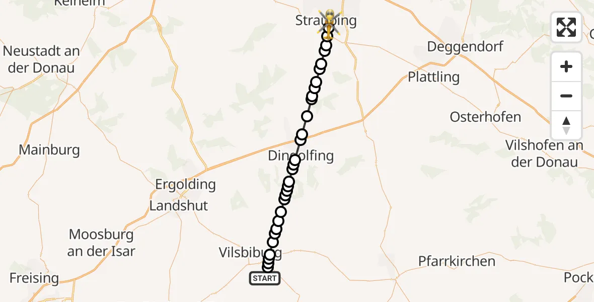 Flugroute Rettungshubschrauber Bonbruck - Straubing, 02 März 2026, 10:38