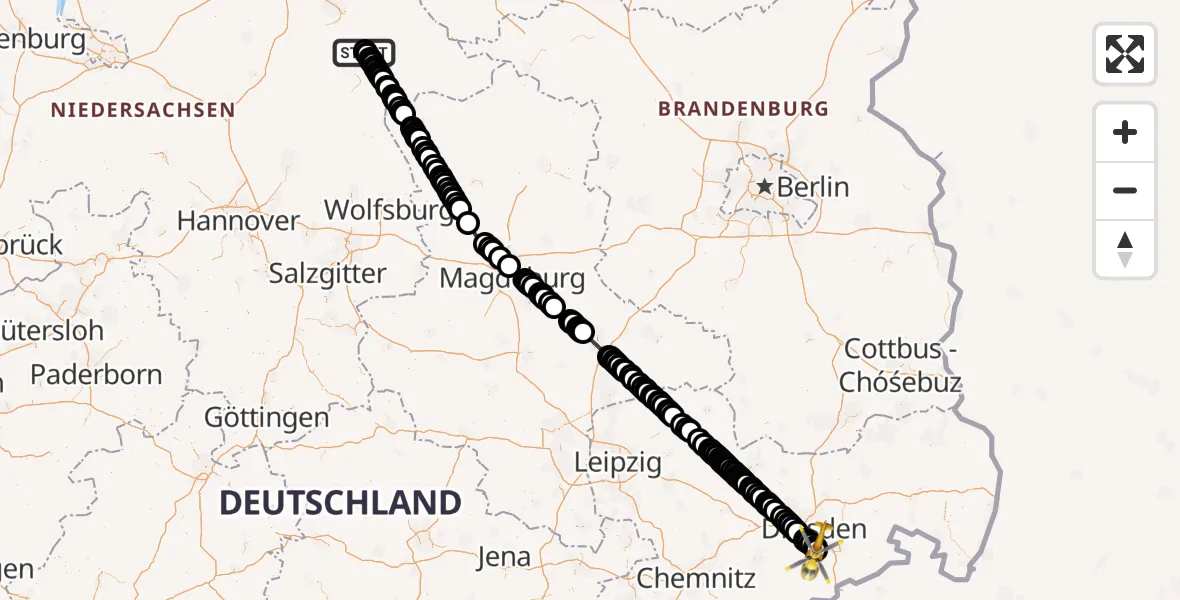 Flugroute Ambulanzhubschrauber Gollern - Zscheckwitz, 02 März 2026, 10:41