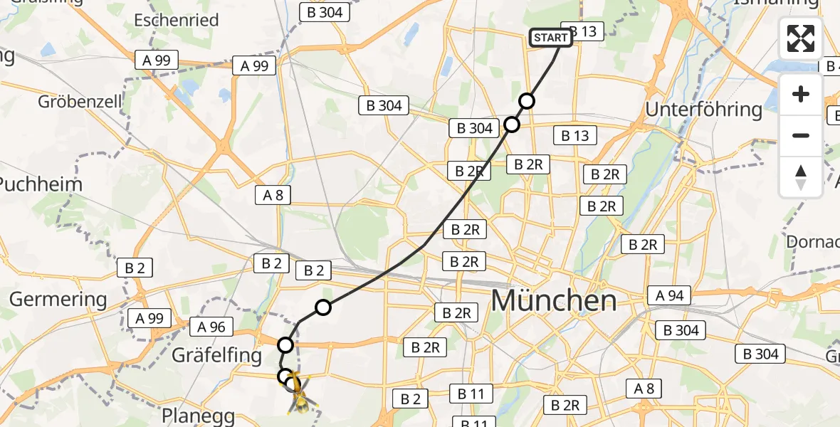 Flugroute Ambulanzhubschrauber München - DRF Air Rescue München Heliport, 02 März 2026, 10:52