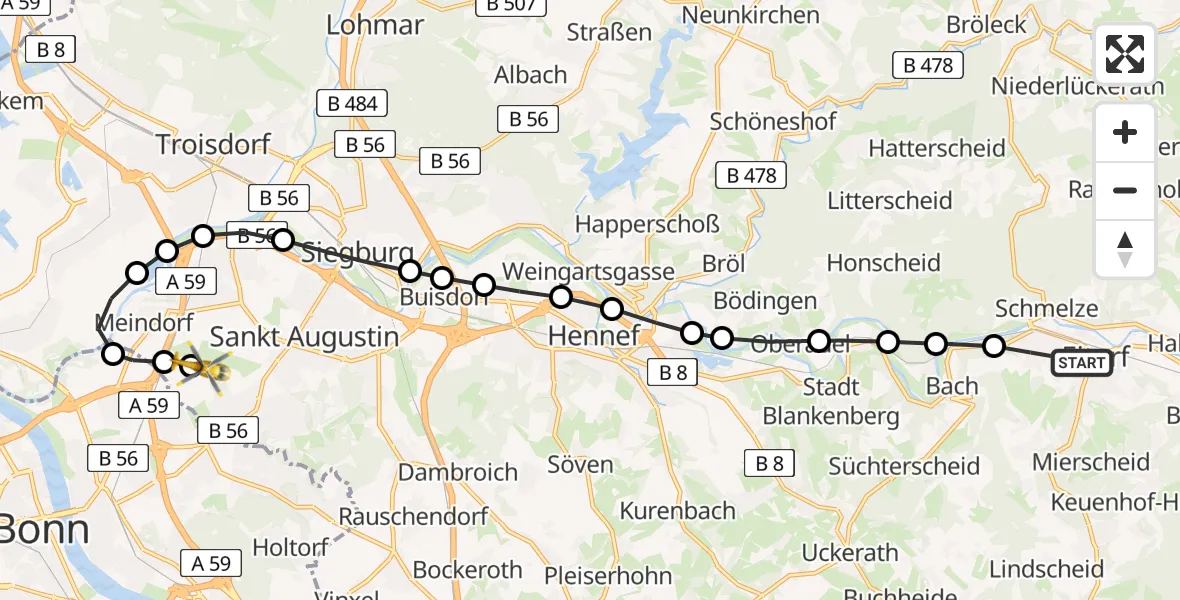 Flugroute Rettungshubschrauber Schmelze - Sankt Augustin, 02 März 2026, 10:52