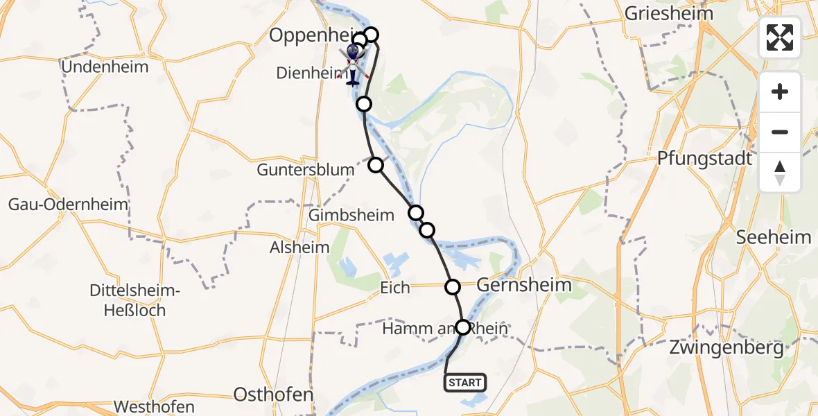 Flugroute Polizeihubschrauber Groß-Rohrheim - Oppenheim Airfield, 02 März 2026, 11:06