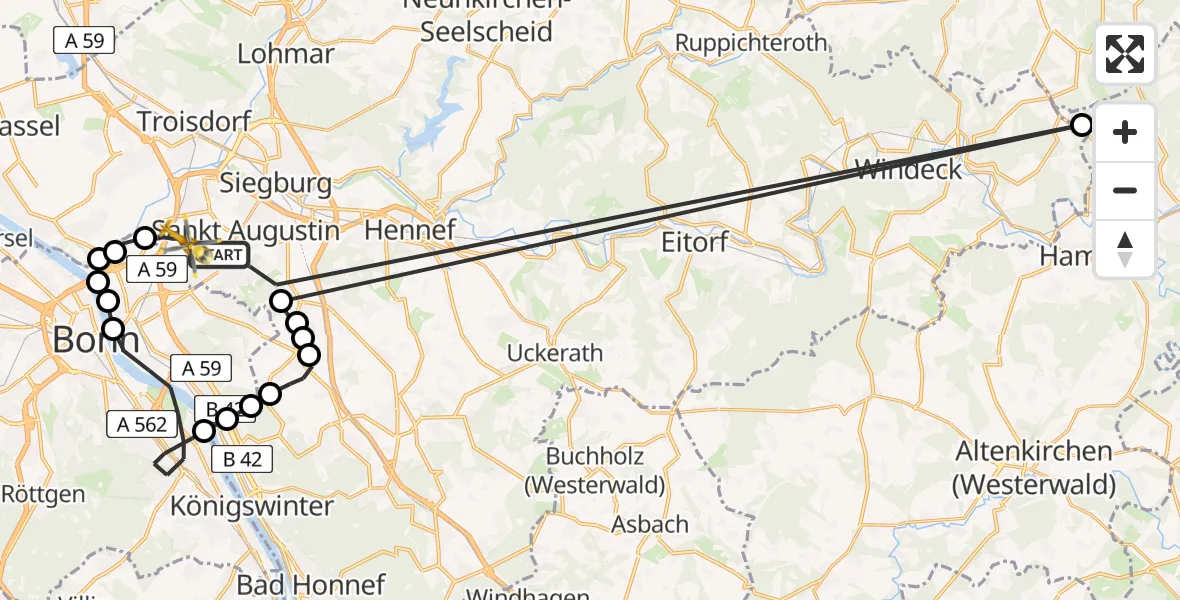Flugroute Rettungshubschrauber Sankt Augustin - Sankt Augustin, 02 März 2026, 11:09