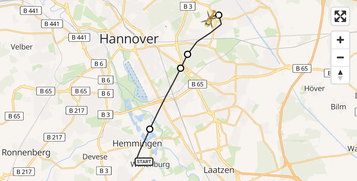 Flugroute Rettungshubschrauber Hemmingen - Hannover Air Rescue Heliport (Christoph 4), 02 März 2026, 11:13