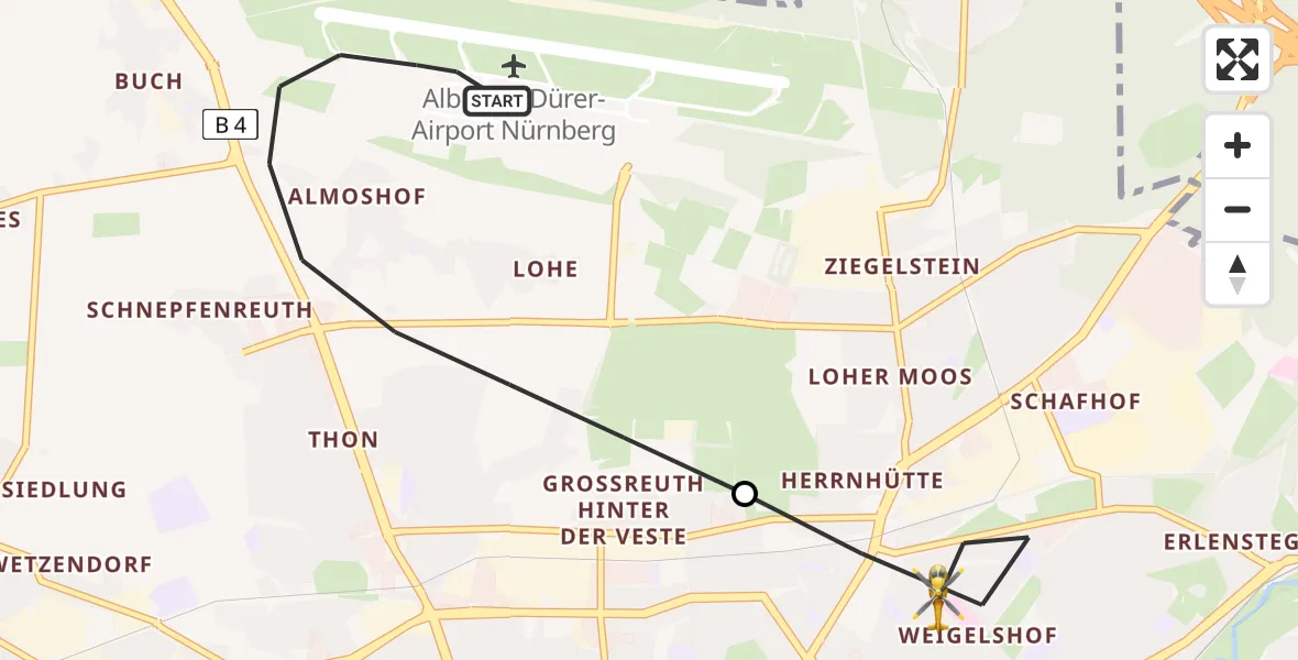 Flugroute Ambulanzhubschrauber Nuremberg Airport - Nürnberg, 02 März 2026, 11:15