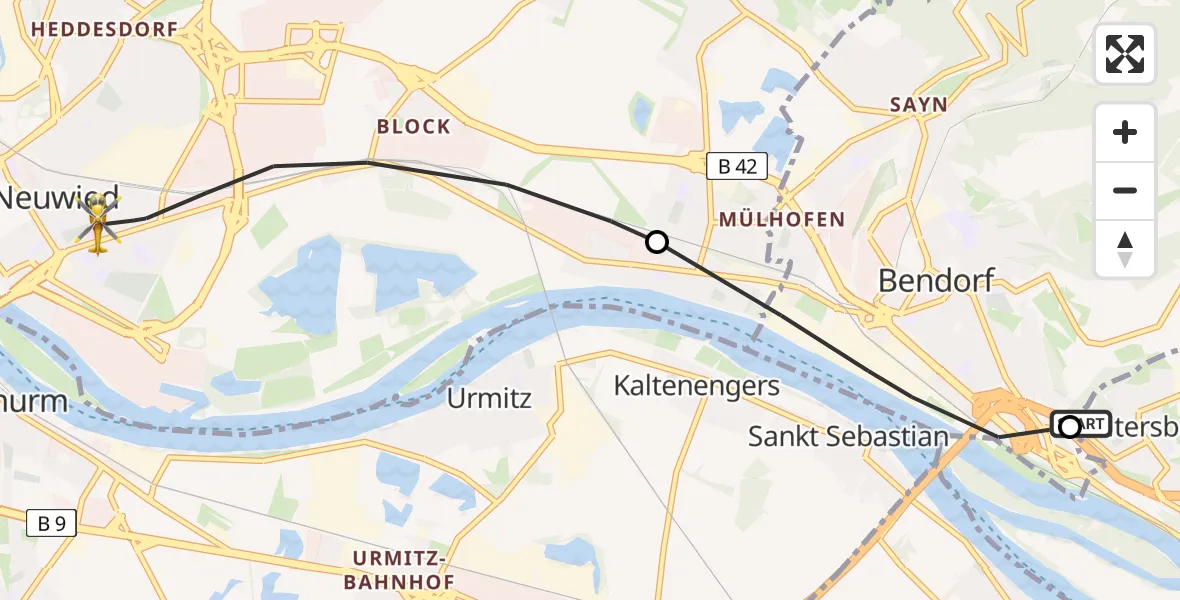 Routekaart van de vlucht: Rettungshubschrauber nach Neuwied, Friedrich-Siegert-Straße