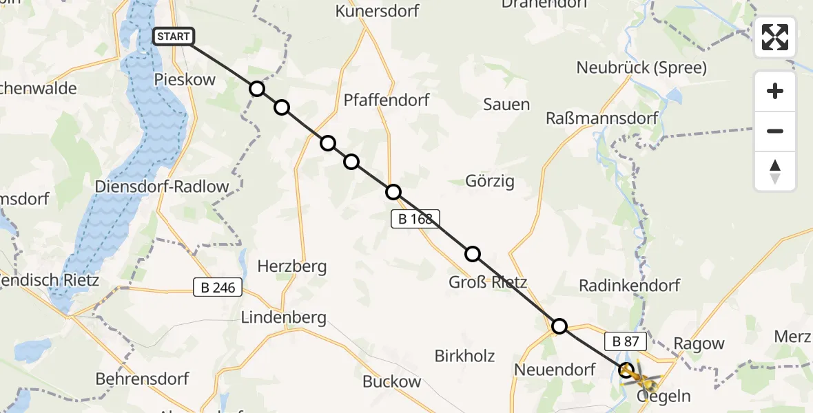 Routekaart van de vlucht: Rettungshubschrauber nach Beeskow, Ausbau Oegeln