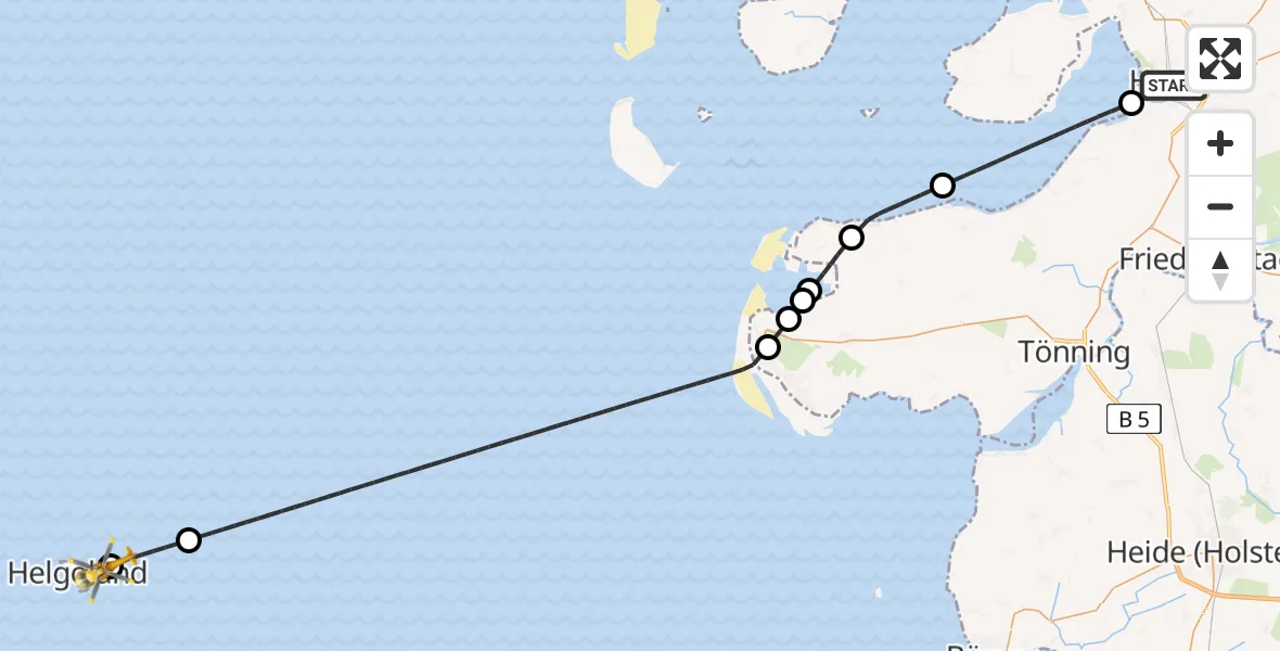 Flugroute Rettungshubschrauber Husum - Helgoland-Düne Airport, 02 März 2026, 11:21